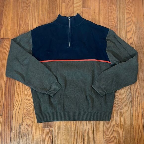 ALEX Cannon Quarter Zip Mock Turtleneck Sweater Blue Green size L Colorblock - Picture 1 of 5
